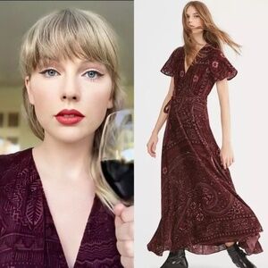 Polo Ralph Lauren Elegant Burgundy Folklore Swifty Wrap Dress
